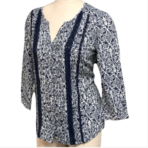 Great Northwest Indigo Cotton Embellished Top Blue & White Sz S 197E - Picture 4 of 8